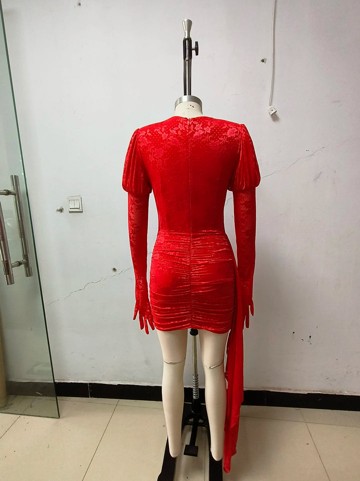 Vizziel Red White Mini Draped Tailored Sheath