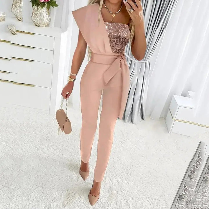 Sequin Patchwork Jumpsuit Sparkling Party Wear For Women