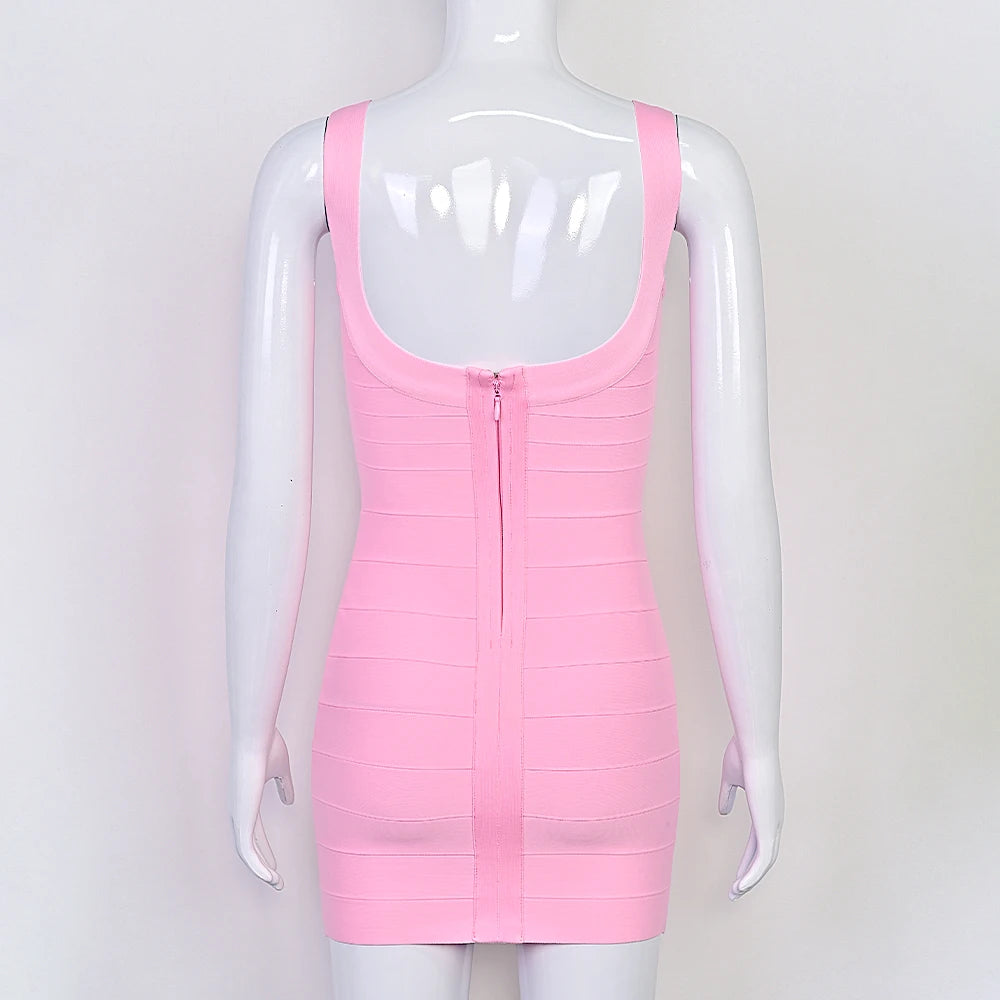 Beaukey Pink Bandage Mini Dress Backless Bustier
