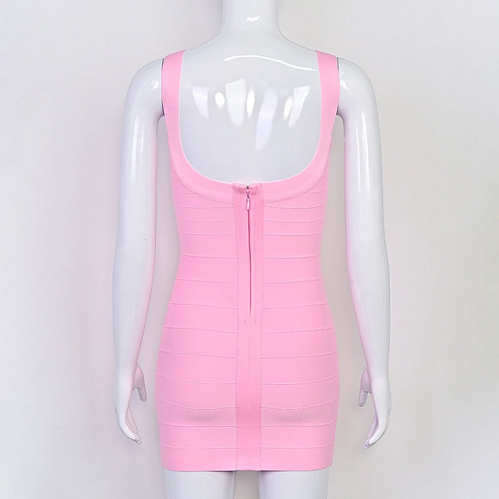 Beaukey Pink Bandage Mini Dress Backless Bustier