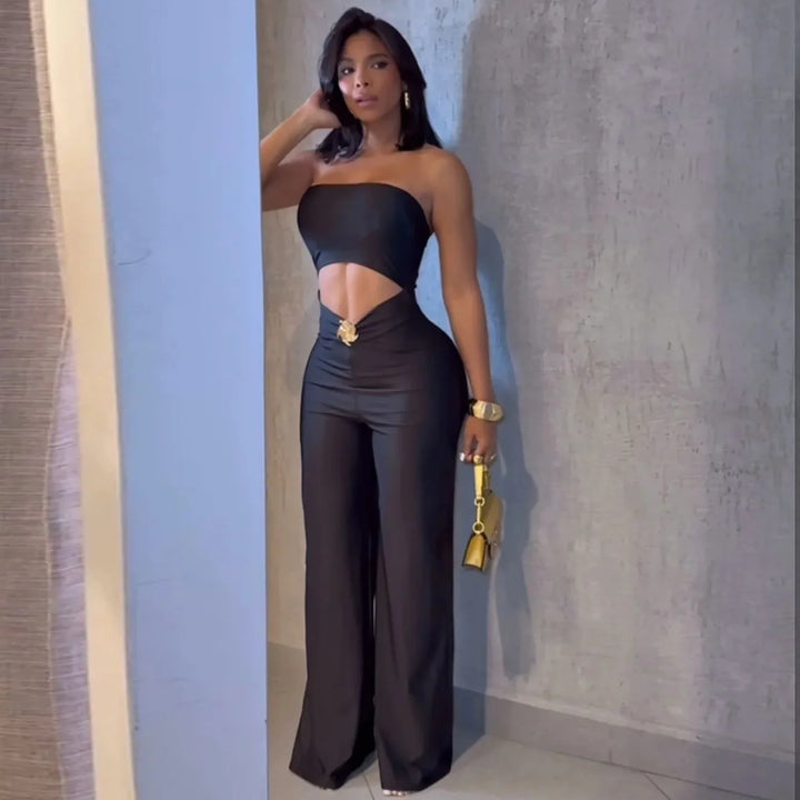 Fagadoer Sexy Hollow Out Bodycon Jumpsuit Women