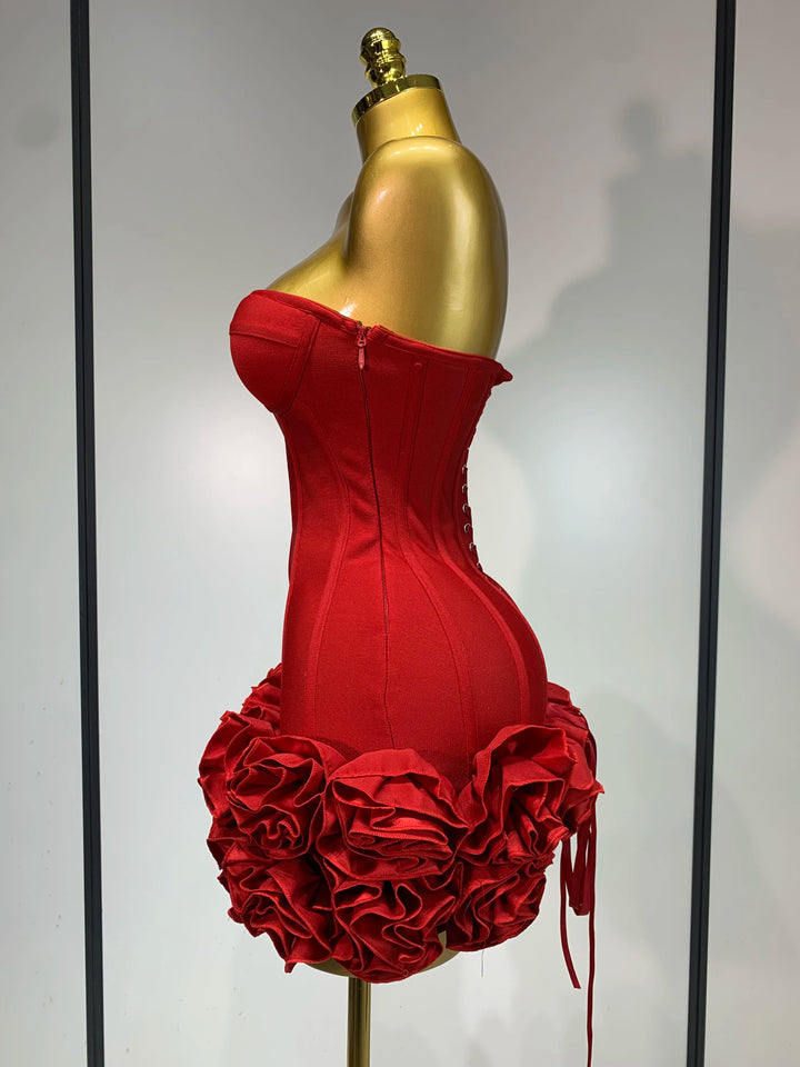 Strapless Flower Embellished Bodycon Mini Dress