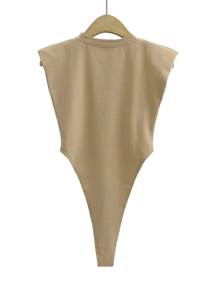 Sexy Women Bodysuit Padded Shoulders Sleeveless