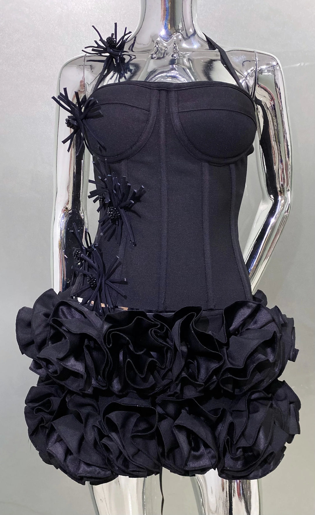 Black Red Strapless Laced Bodycon Cocktail Mini