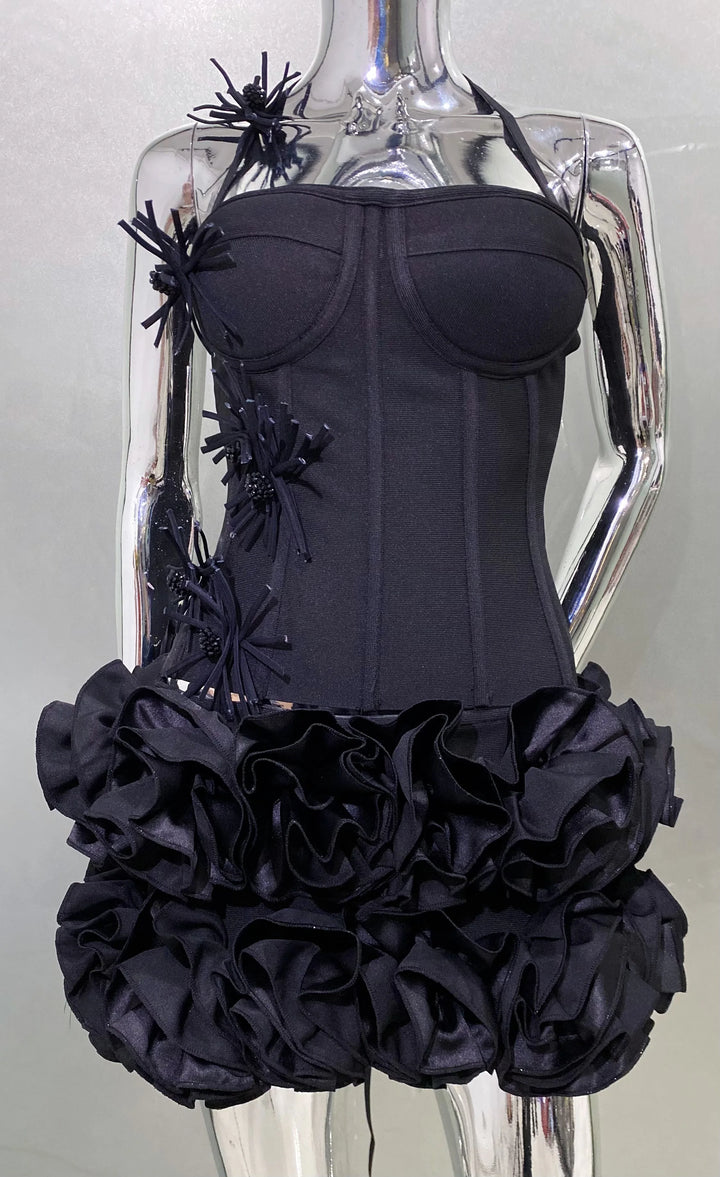 Black Red Strapless Laced Bodycon Cocktail Mini