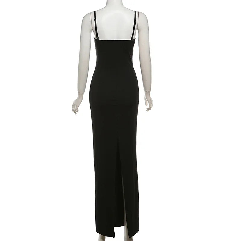 Luxury Y2K Lace Trim Bodycon Maxi Dress For