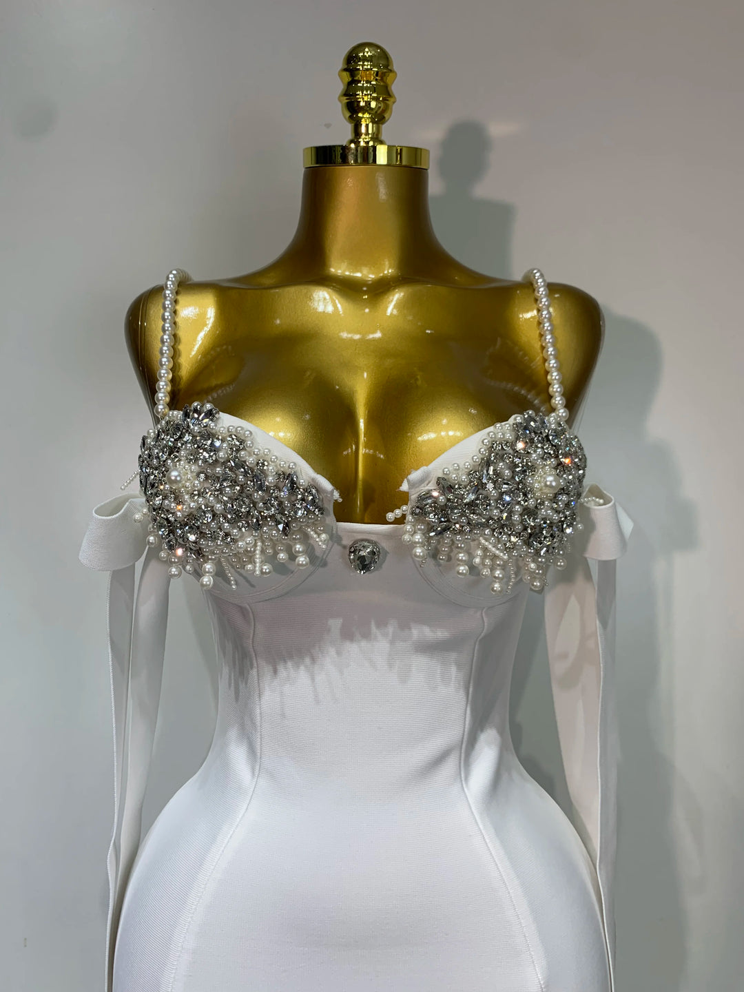Elegant Kormanly Women Backless Crystal Pearl