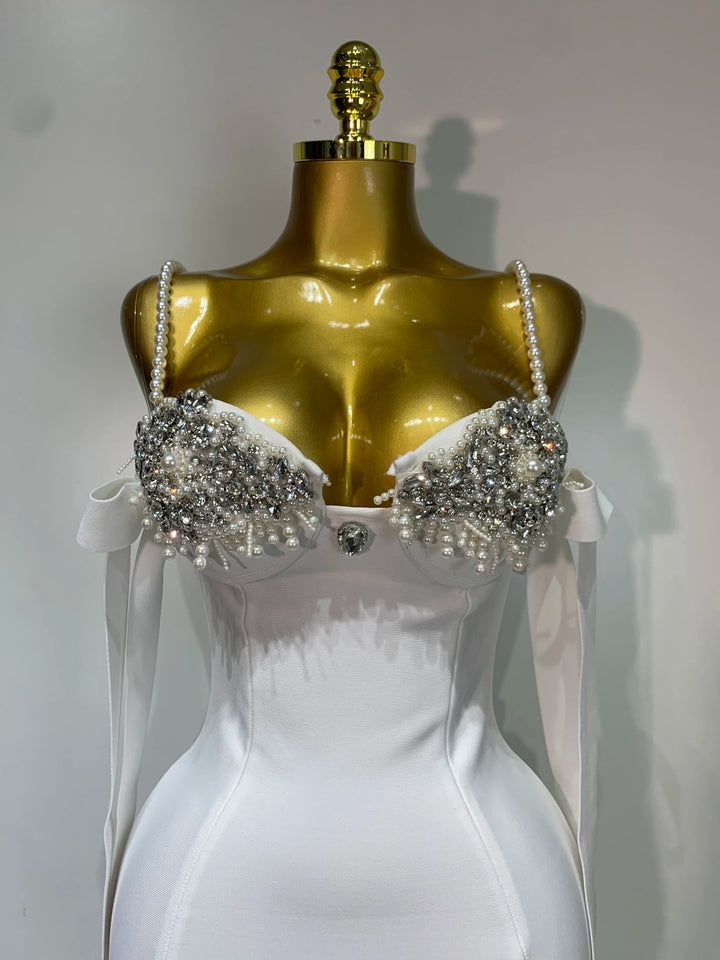 Elegant Kormanly Women Backless Crystal Pearl