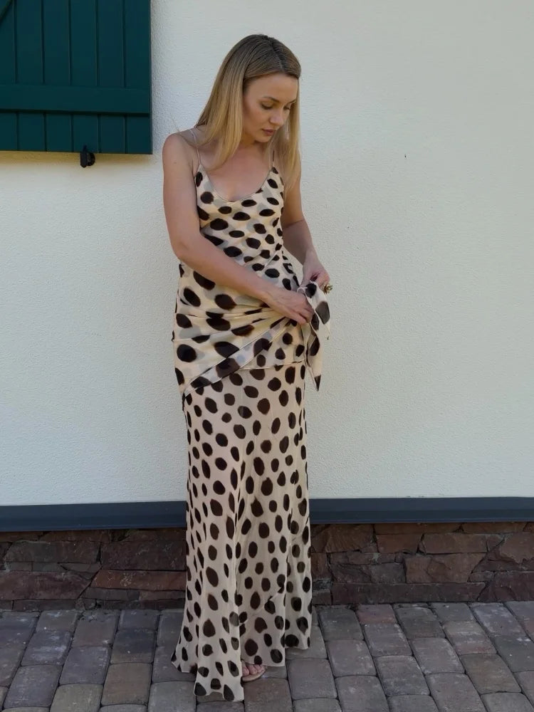 Bold Animal Print Slip Dress V Neck Ruched Maxi