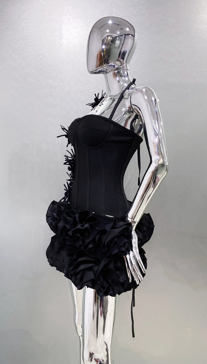 Black Red Strapless Laced Bodycon Cocktail Mini