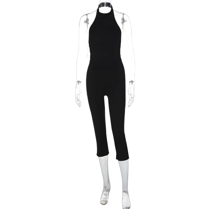 Elegant Ribbed Knit Halter Neck Bodycon Jumpsuit