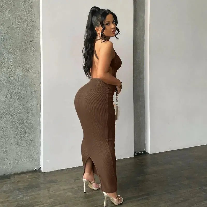 Hugcitar Ribbed Solid Hollow Out Backless Sleeveless Sexy Slit Mini Dress Bodycon 2025 Spring Women Outfits Elegant Party Y2K
