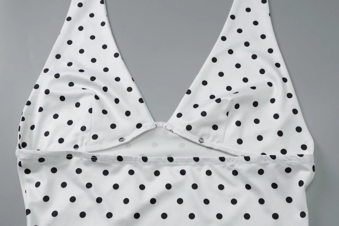 Dulzura Polka Dot Knitted Halter Backless Top