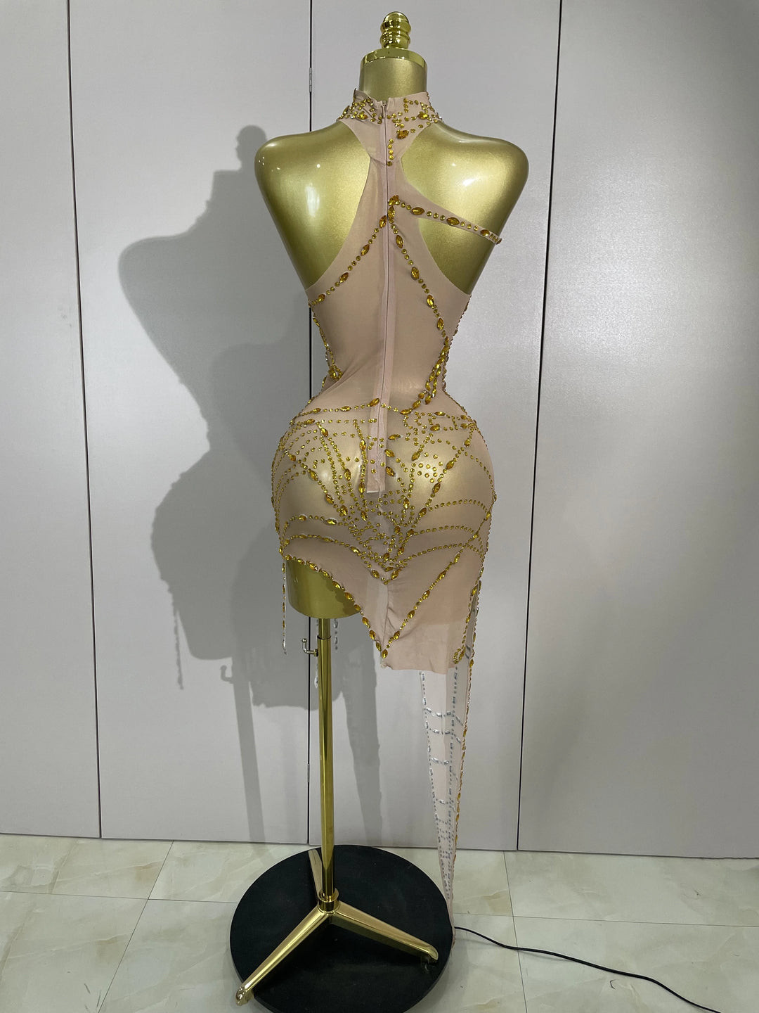 Sparkle Diamond Mesh Bodycon Mini Dress With