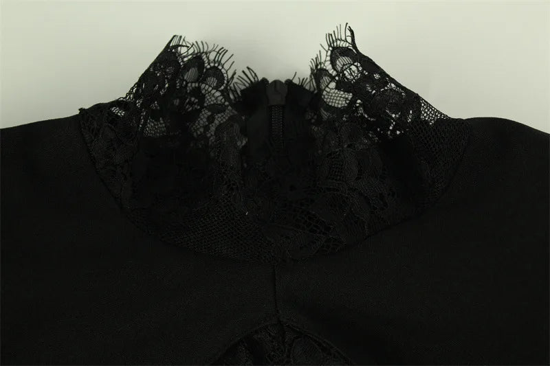 Ahagaga Black Lace Patchwork Bodycon Dress