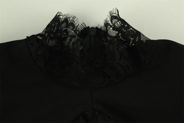 Ahagaga Black Lace Patchwork Bodycon Dress