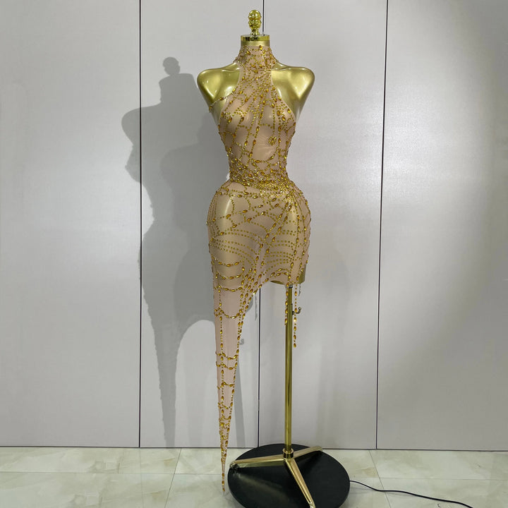 Sparkle Diamond Mesh Bodycon Mini Dress With
