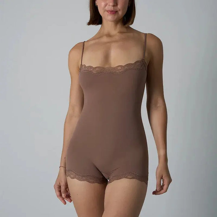 Hot Women Sexy Lace Patchwork Bodysuit Sports FitnessSkinny Shaperwear Camisole Square Neck Spaghetti Strap Slimming Bodycon