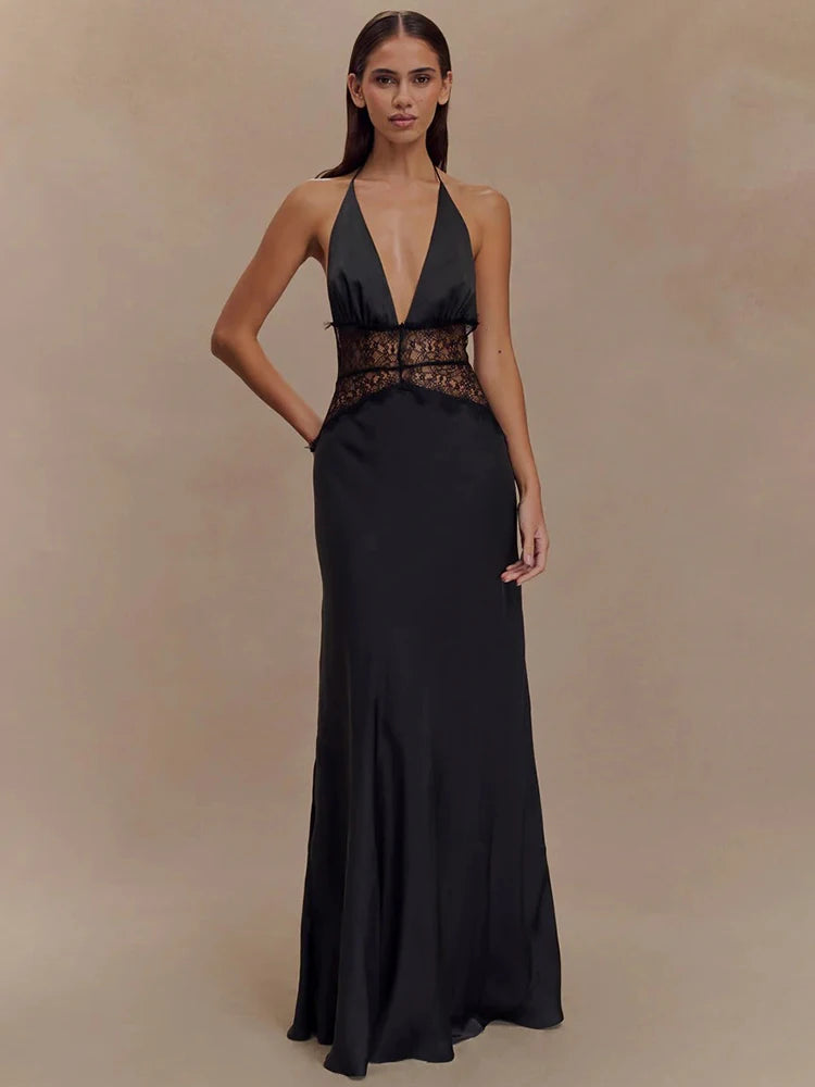 Elegant Backless Maxi Dress Women Summer Halter Gown