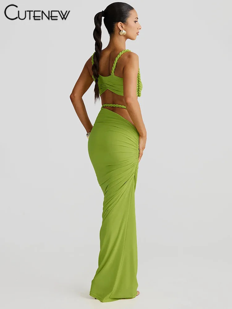 Chic Women Summer Vacation Set Pleated Crop Top