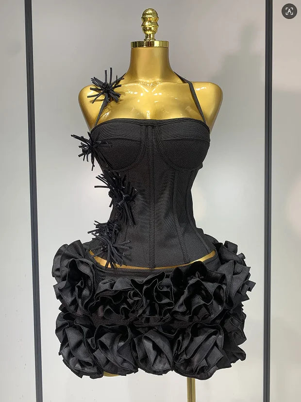 Women Strapless Christmas Two Piece Bodycon Dress