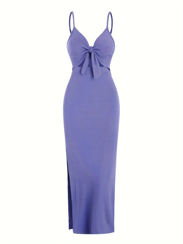 Floral Knit V Neck Sleeveless Backless Long Dress