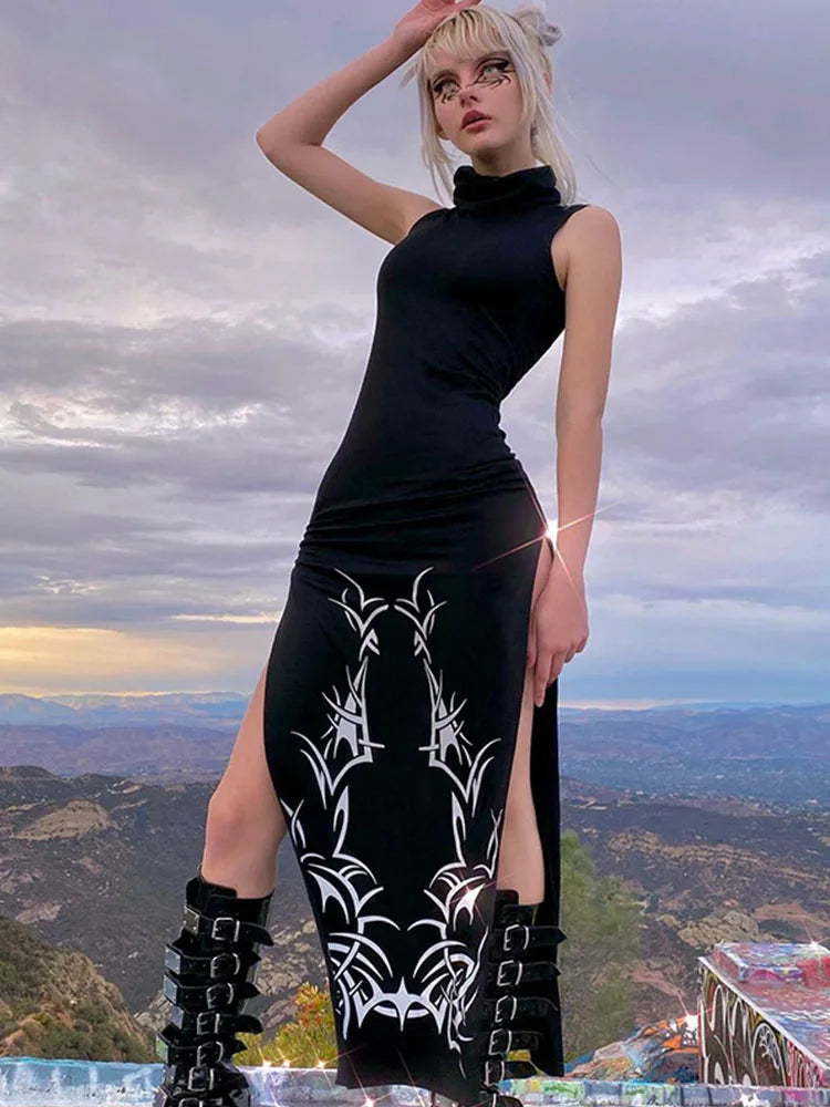Dark Academia Gothic Dress Women Summer Turtleneck