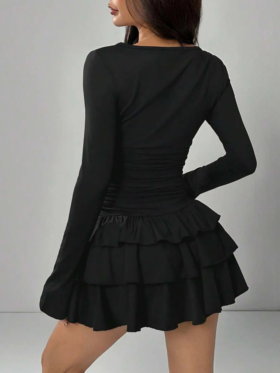 Elegant Tiered Ruffle Midi Dress High Waist Slim