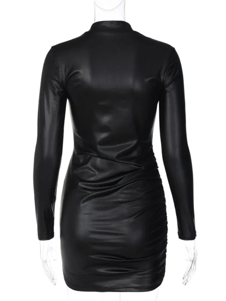 Sexy Imitation Leather Bodycon Dress Long Sleeves