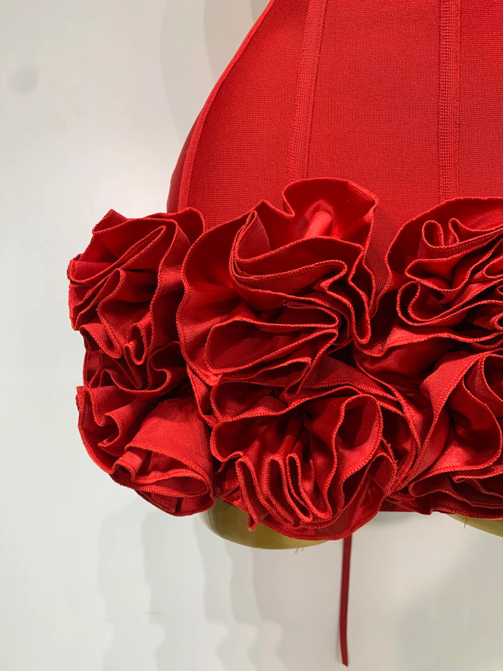 Strapless Flower Embellished Bodycon Mini Dress
