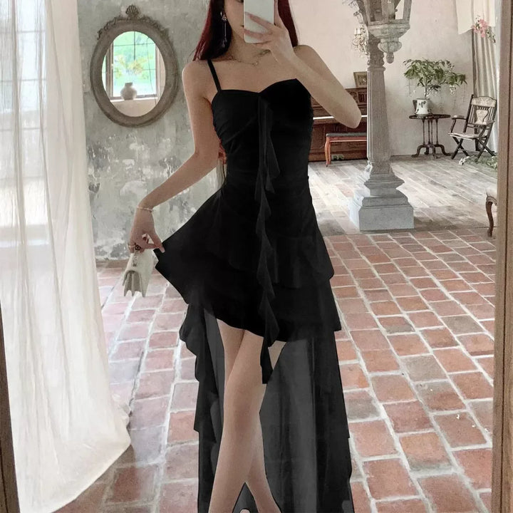 Spaghetti Strap Ruffle Mesh Bodycon Club Dress