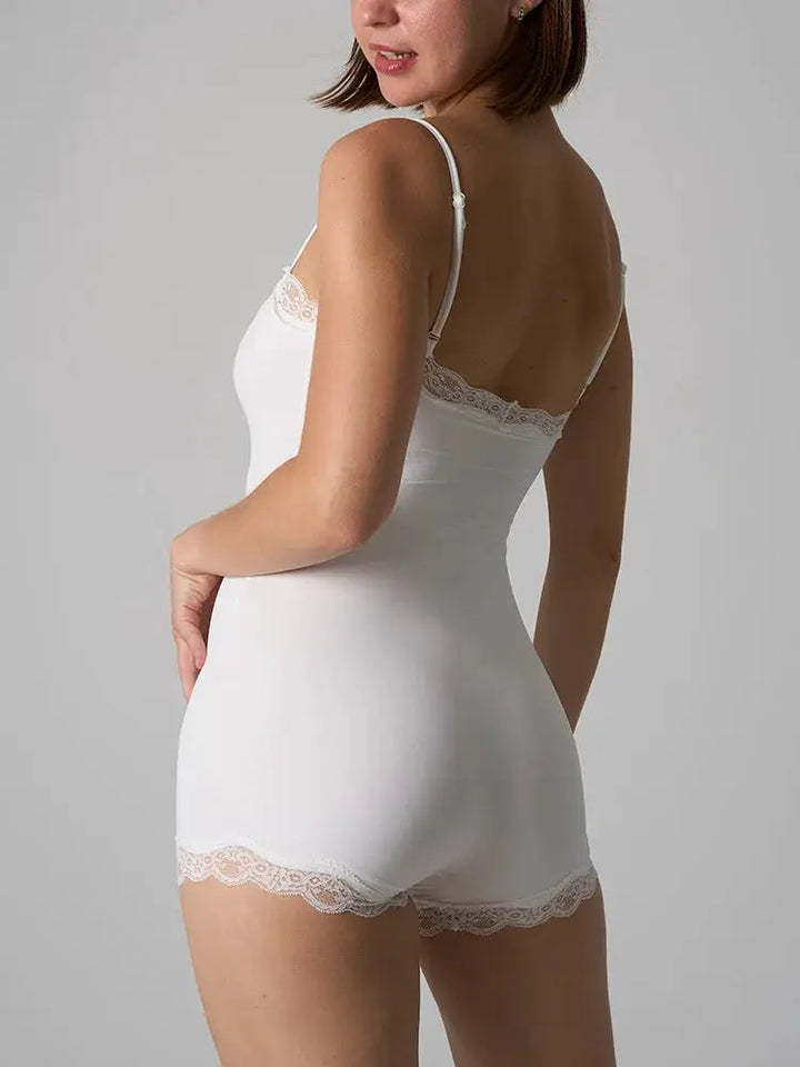 Hot Women Sexy Lace Patchwork Bodysuit Sports FitnessSkinny Shaperwear Camisole Square Neck Spaghetti Strap Slimming Bodycon