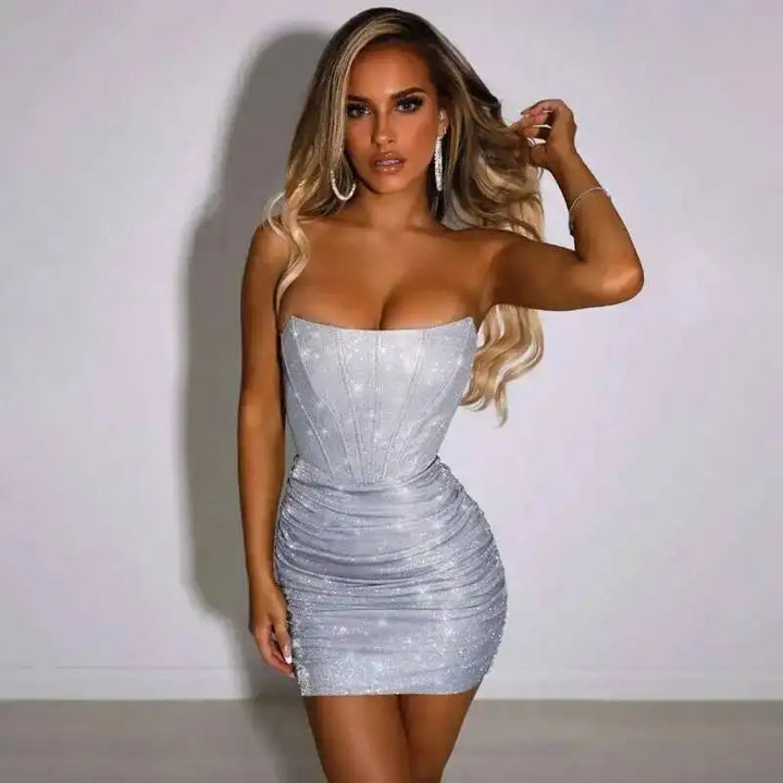 Giyu Black Glitter Strapless Bodycon Mini Dress