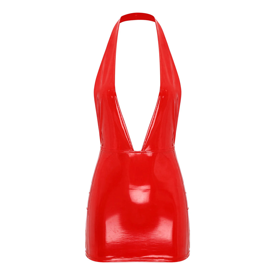 Glossy Wet Look Bodycon Dress Backless Zipper
