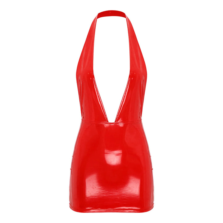 Glossy Wet Look Bodycon Dress Backless Zipper