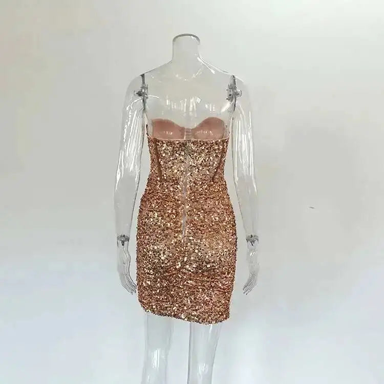 Giyu Black Glitter Strapless Bodycon Mini Dress