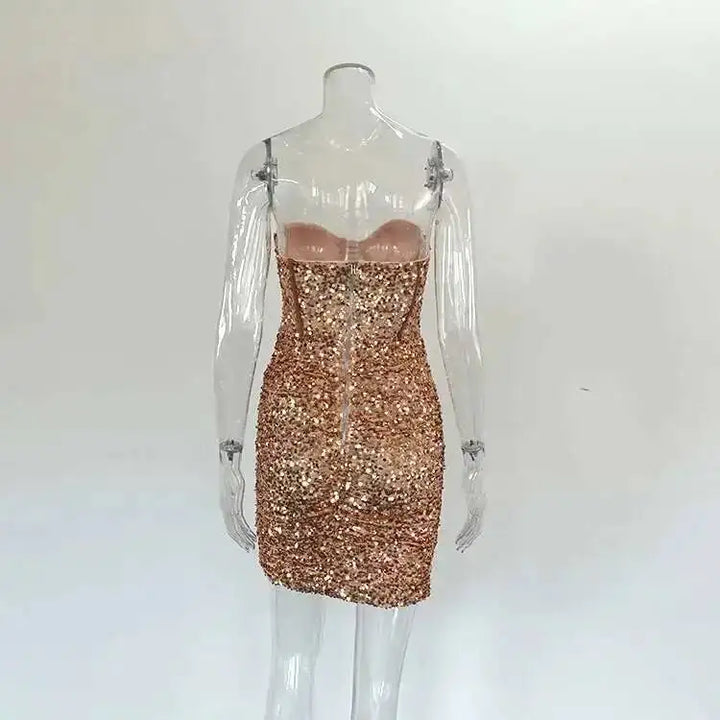Giyu Black Glitter Strapless Bodycon Mini Dress