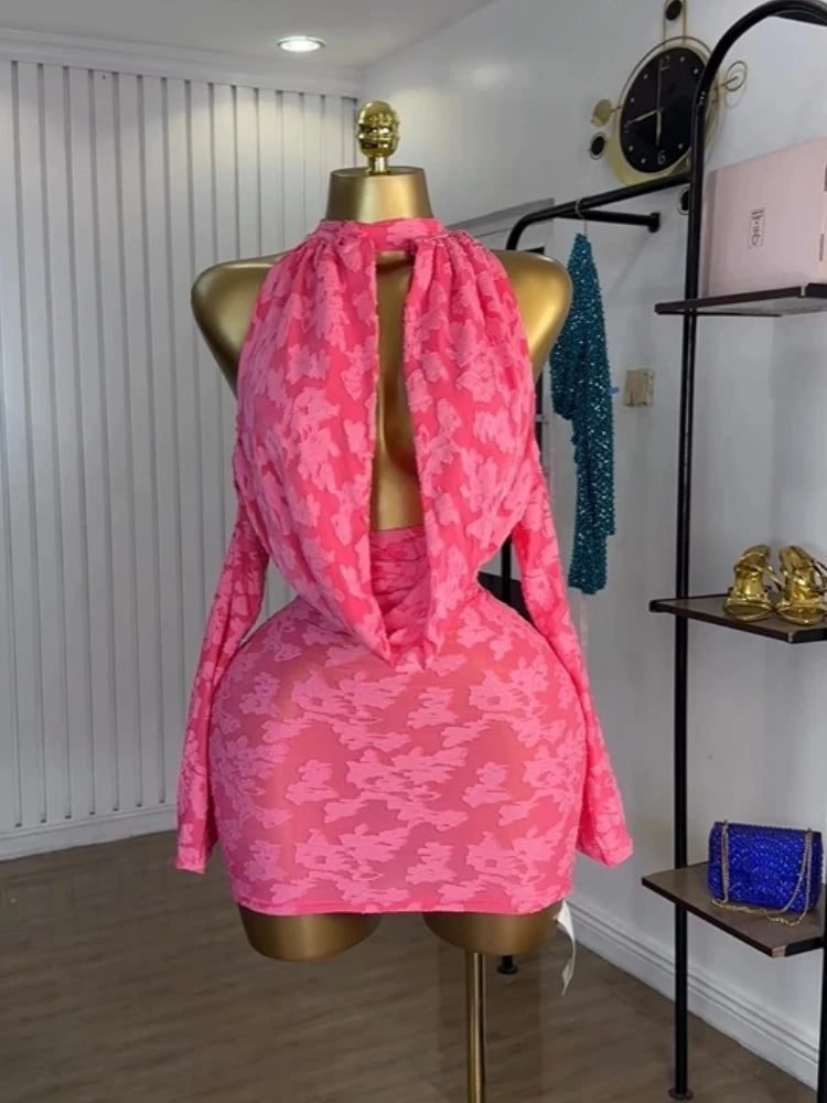 Floral Bodycon Mini Dress Backless Party Clubwear