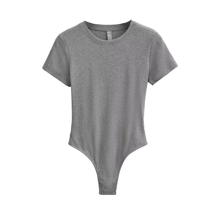 Women Summer Short Sleeve O-neck Slim Fit Knit Bodysuit