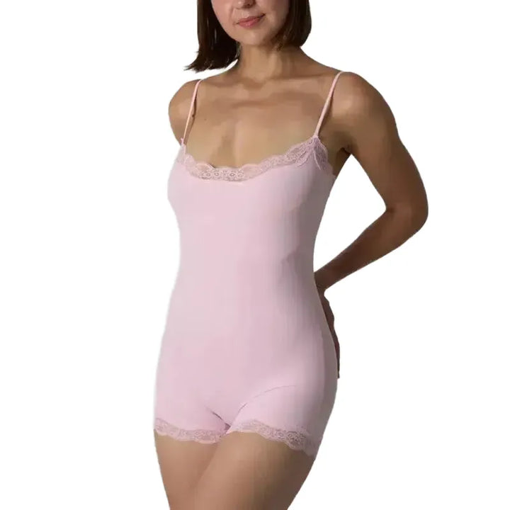Hot Women Sexy Lace Patchwork Bodysuit Sports FitnessSkinny Shaperwear Camisole Square Neck Spaghetti Strap Slimming Bodycon