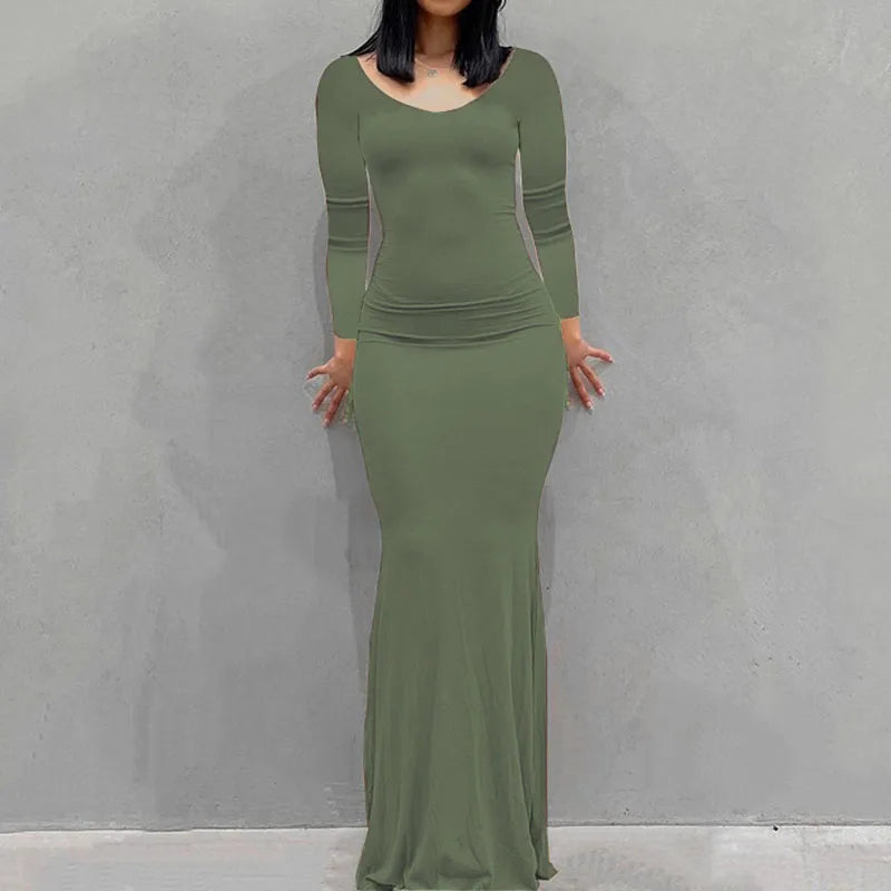 Feel Good Cozy Knit Ankle Length Slim Women Dress