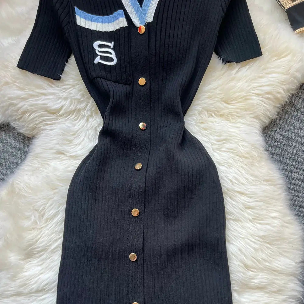YuooMuoo Brand Fashion Summer Knitted Dress Women 2025 New Y2K Embroidery Long Bodycon Sweater Dress Streetwear Lady Vestidos