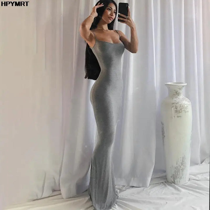 Satin Slip Backless Maxi Dress Bodycon Party Wear