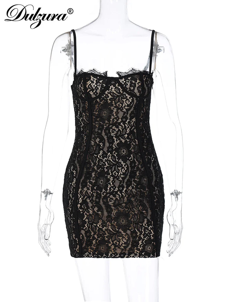 Dulzura 2024 Lace Strap Mini Dress Bodycon Party