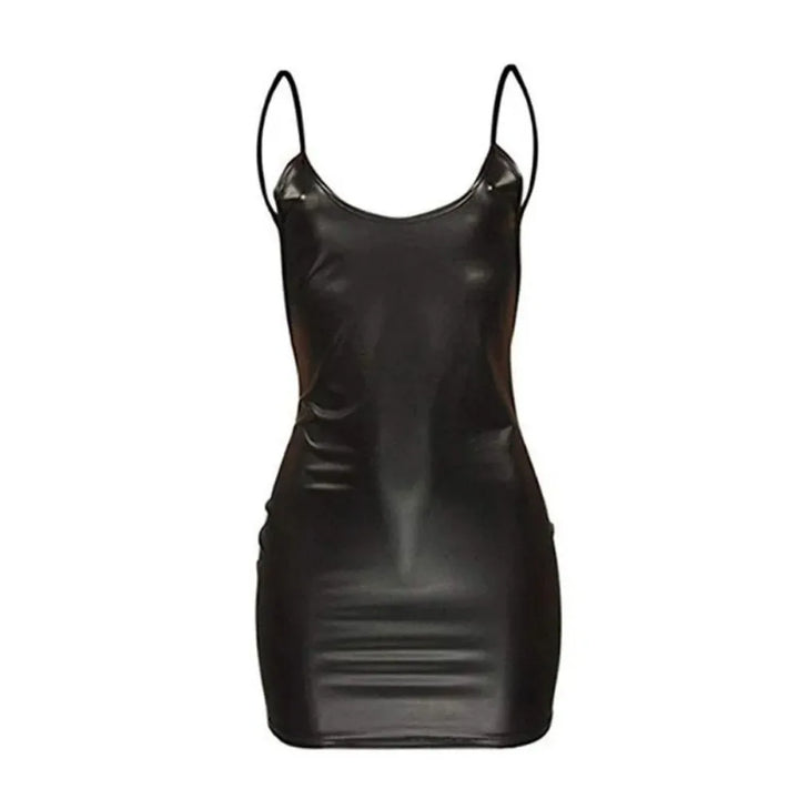 Sexy Backless Faux Leather Club Dress Bodycon Wet Look Mini