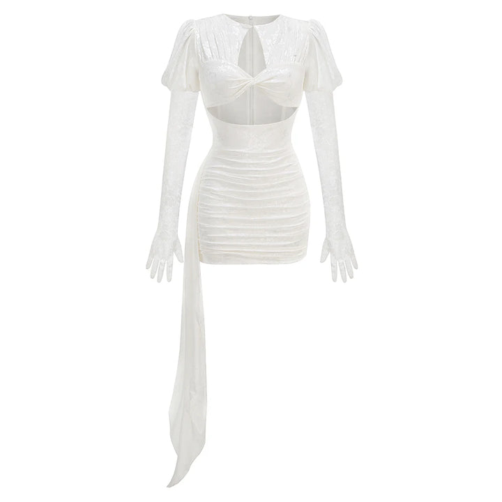 Vizziel Red White Mini Draped Tailored Sheath