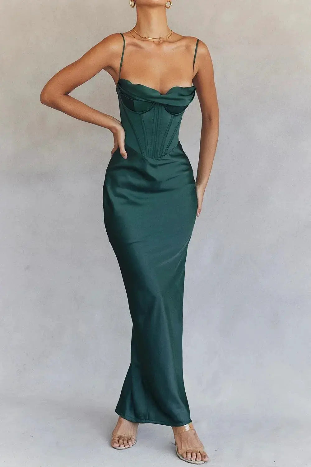 Elegant Pink Satin Maxi Bodycon Dress for Chic Events