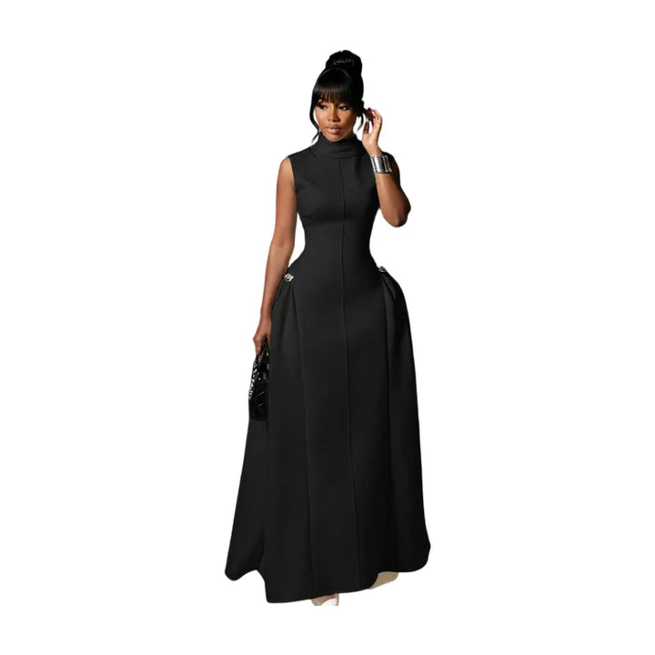 Elegant Women High Neck Sleeveless Fitted Maxi Dress For Formal Wedding Gal