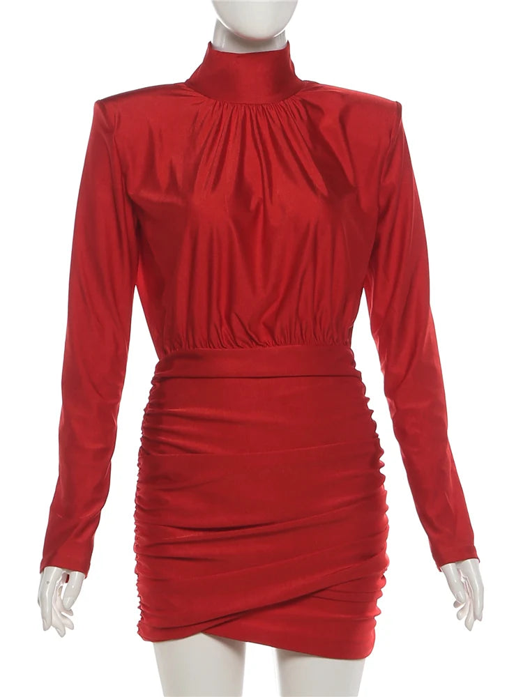 Nibber Exclusive Peach Ruched Turtleneck Bodycon