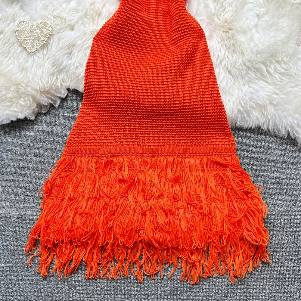 Yuoomuoo Sleeveless Knit Mini Dress Openwork